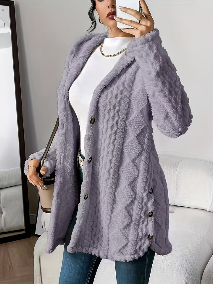 Arabella - Plush Diamond-Patterned Hooded Cardigan