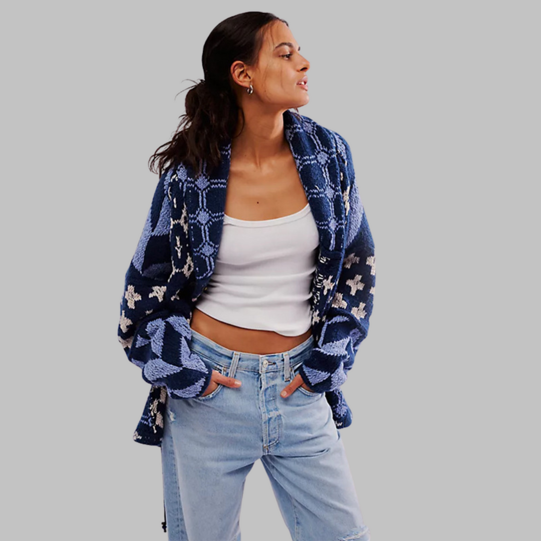 Margaux - Vintage Button Down Collar Long Sleeve Oversized Cardigan