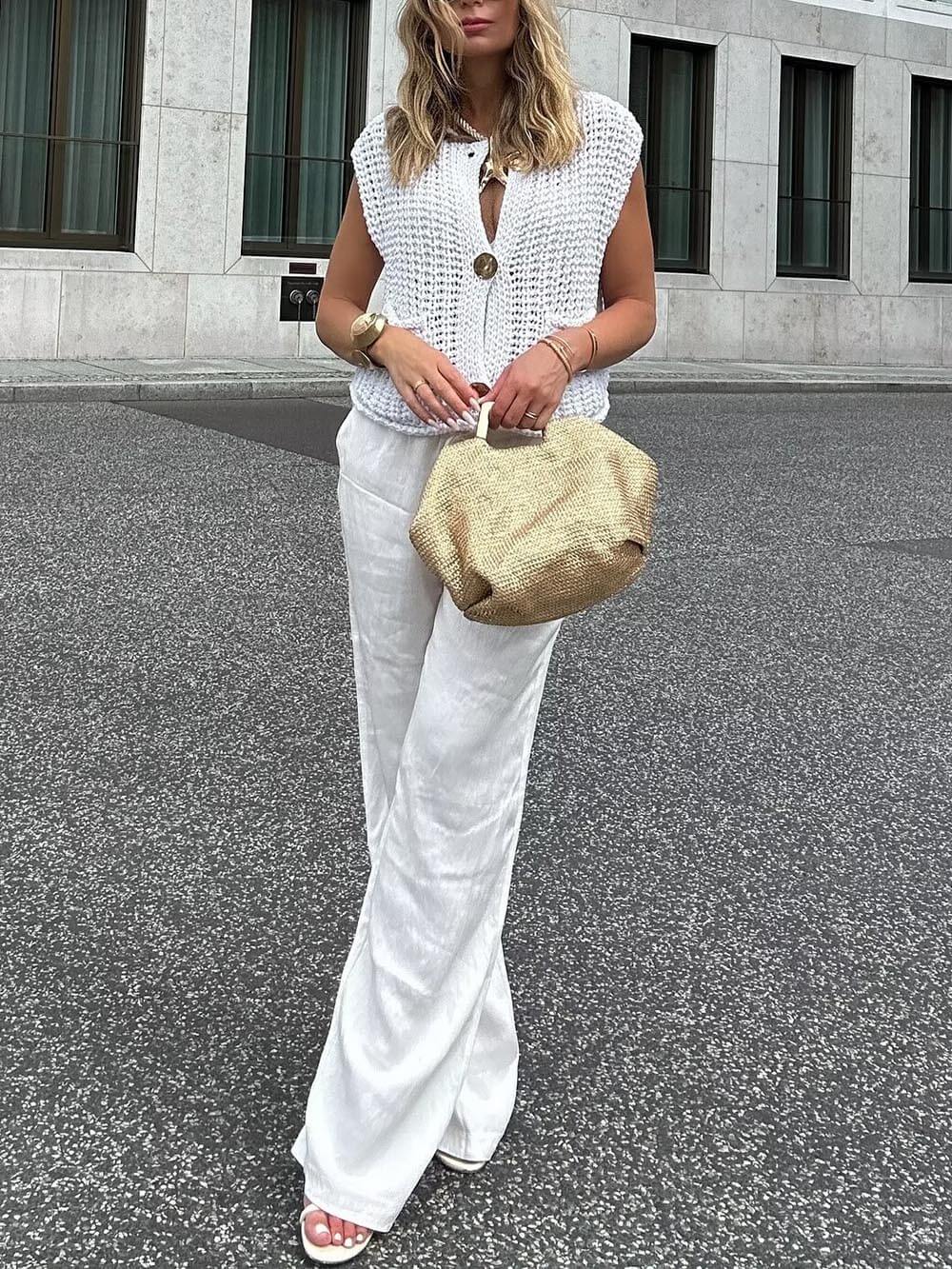 Fiora - Elegant Pocket Sleeveless Cropped Knit Cardigan