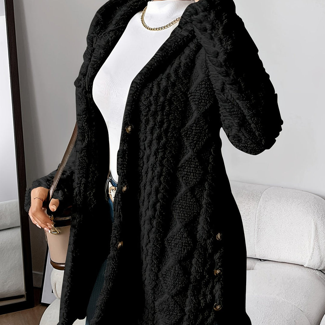 Arabella - Plush Diamond-Patterned Hooded Cardigan
