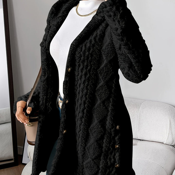 Arabella - Plush Diamond-Patterned Hooded Cardigan
