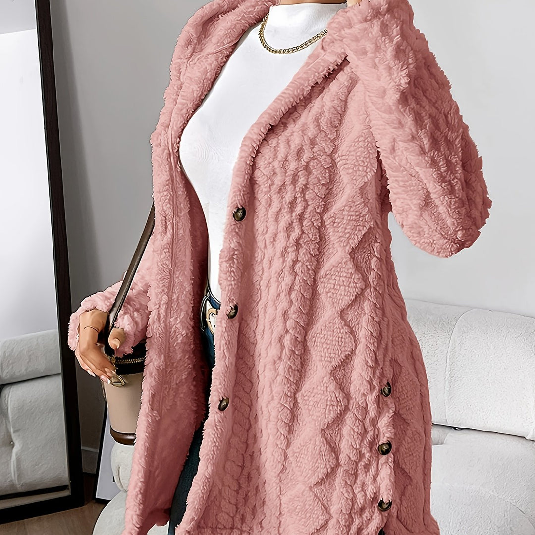 Arabella - Plush Diamond-Patterned Hooded Cardigan