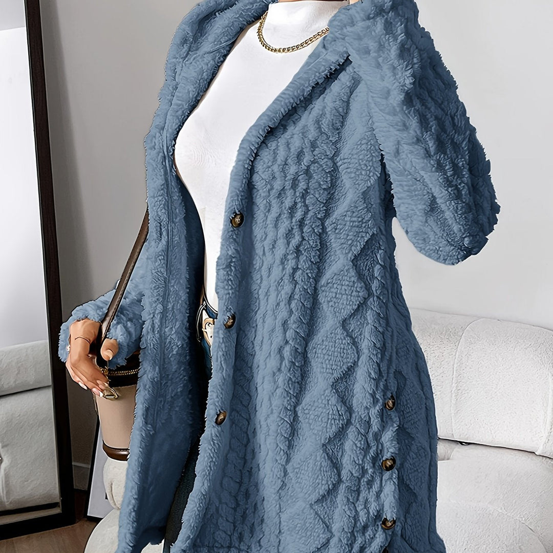 Arabella - Plush Diamond-Patterned Hooded Cardigan