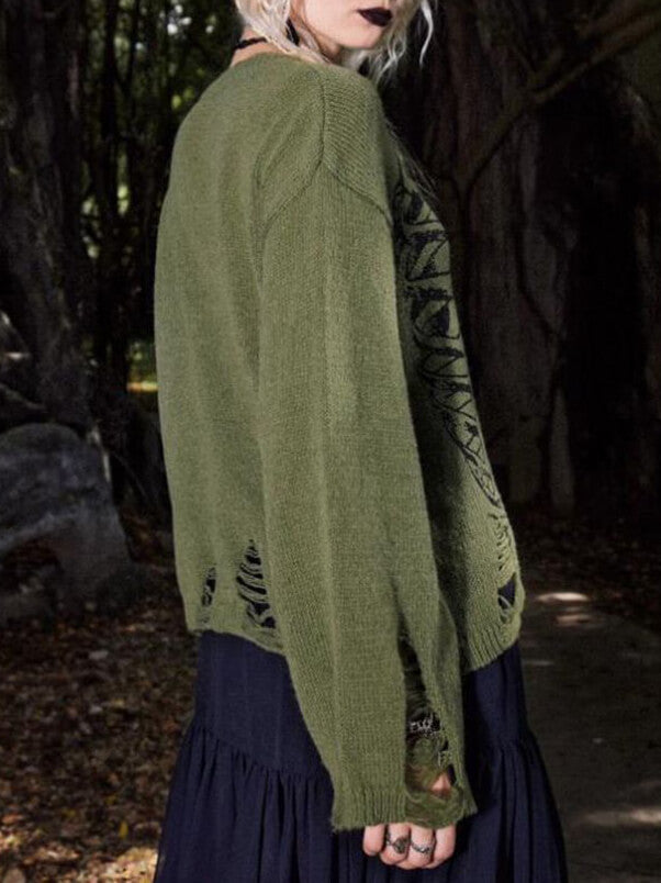 Arlette - Halloween Skeleton Dark Style Ripped Long Sleeve Sweater