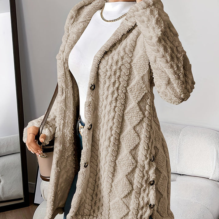 Arabella - Plush Diamond-Patterned Hooded Cardigan