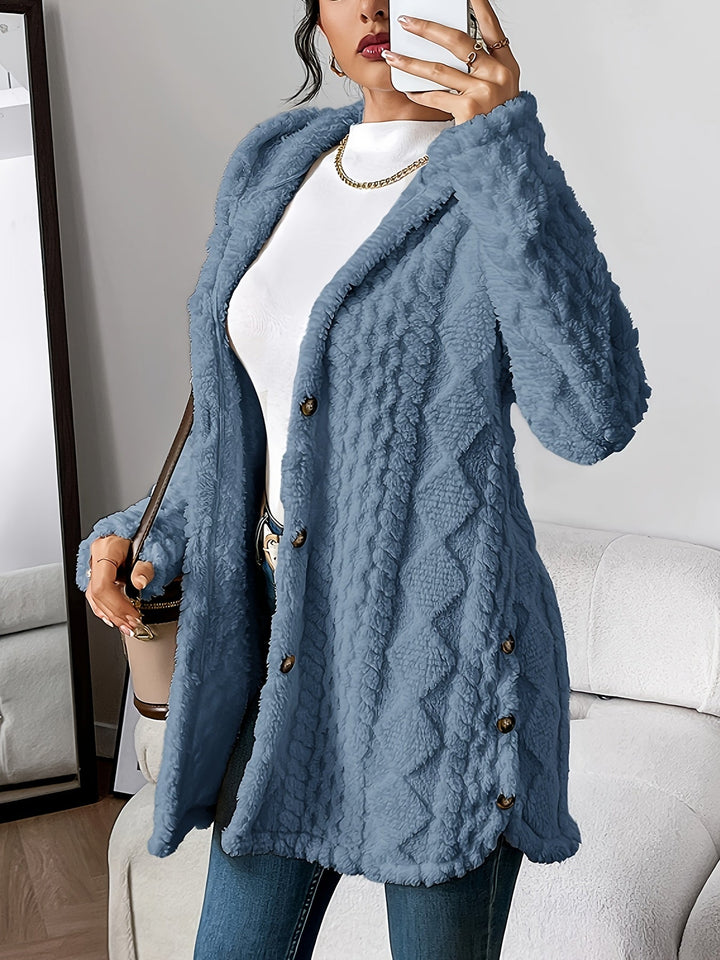 Arabella - Plush Diamond-Patterned Hooded Cardigan