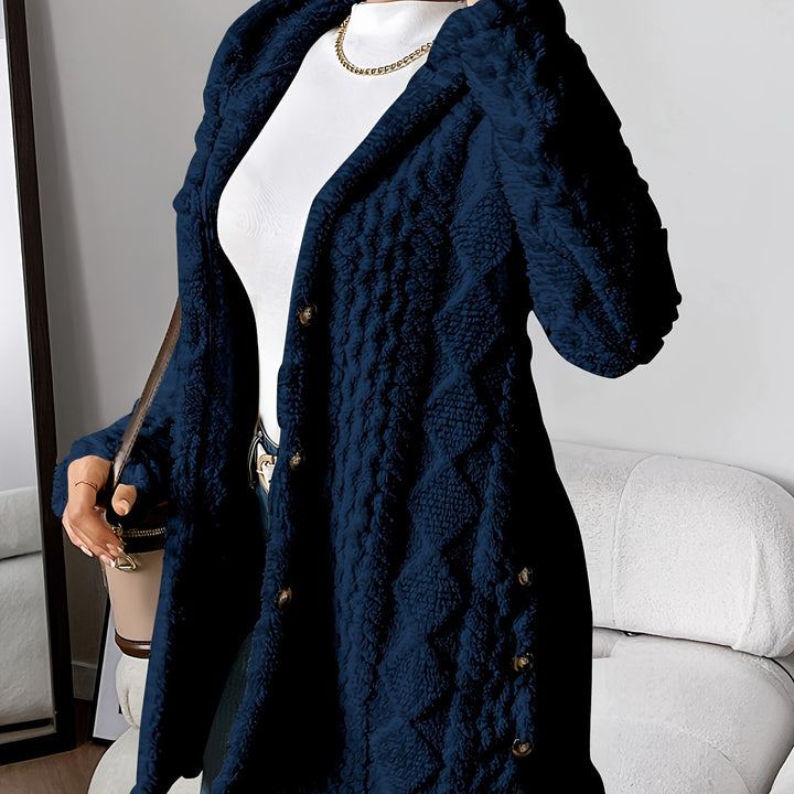 Arabella - Plush Diamond-Patterned Hooded Cardigan