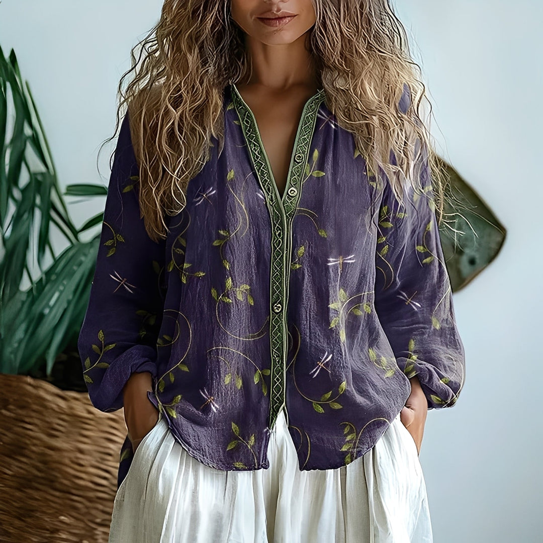 Kennedy - vintage blouse with leaf print