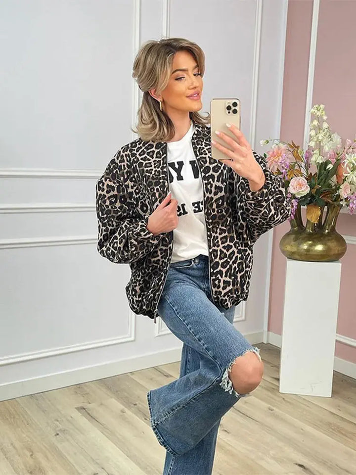 Daphne - Retro Long Sleeve Leopard Jacket