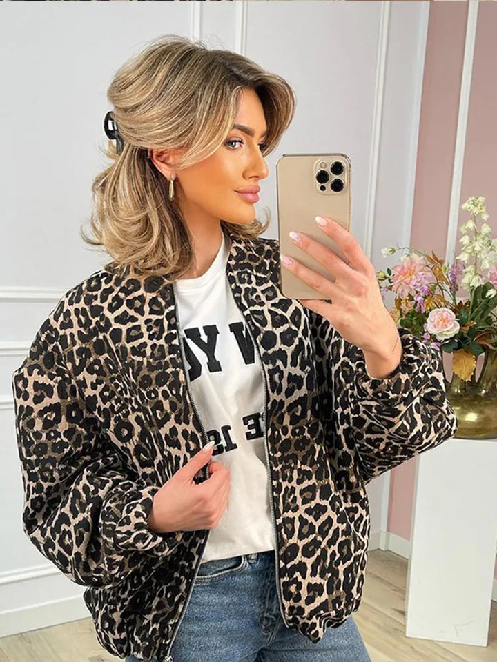Daphne - Retro Long Sleeve Leopard Jacket