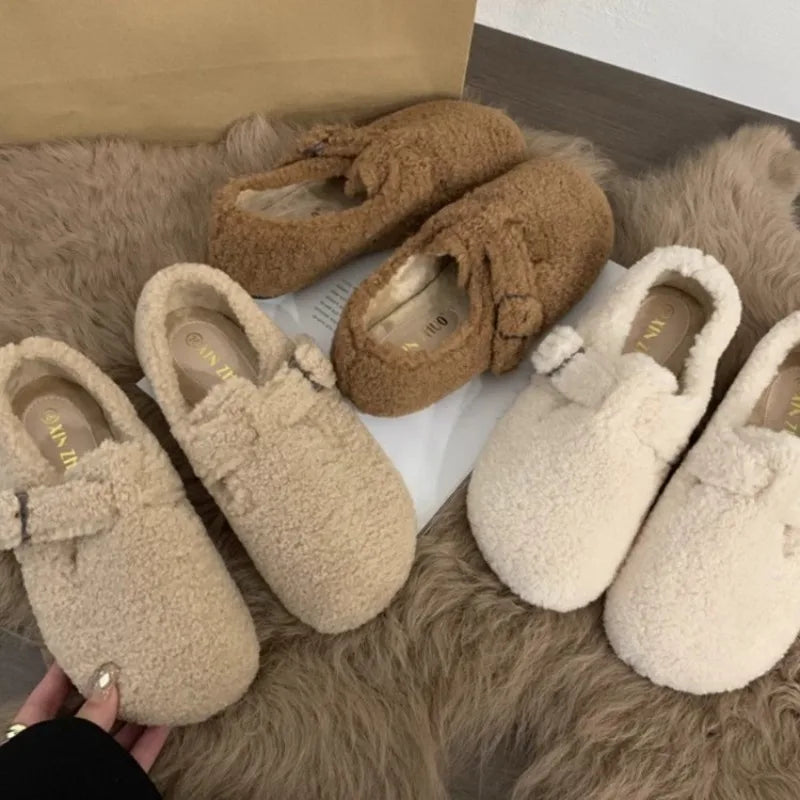 Amelia - Wool & Plush Mary Jane Flats