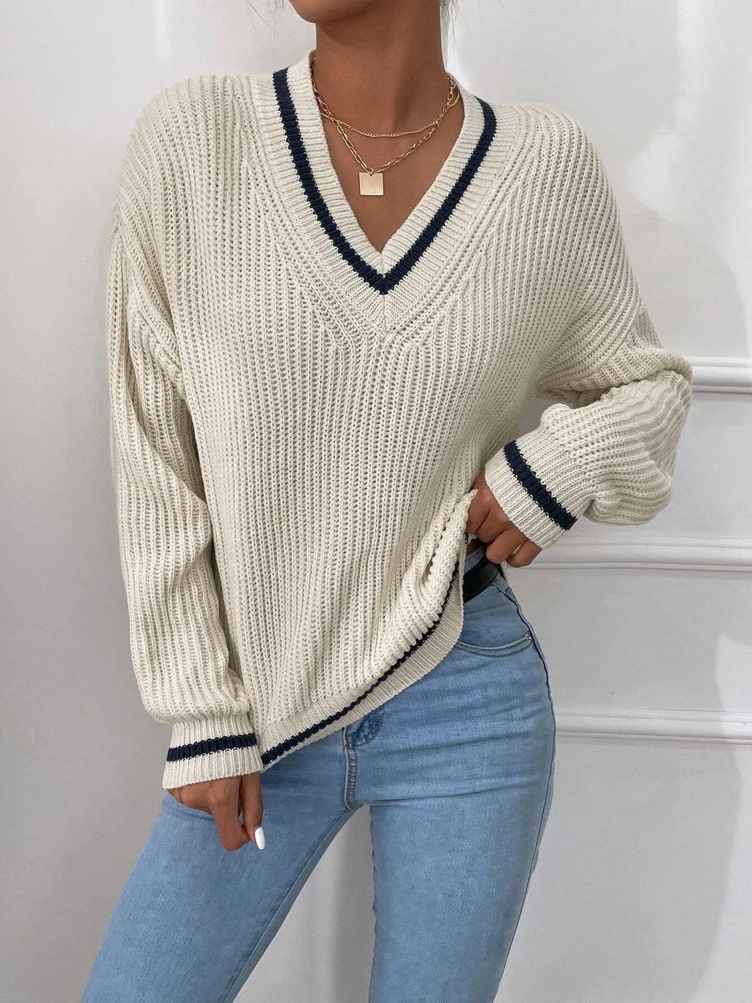 Zaria - Striped Waffle-Knit Jumper