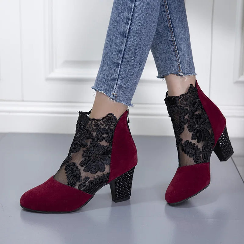 Jasmine - Elegant Lacy High Heels Mesh Boots
