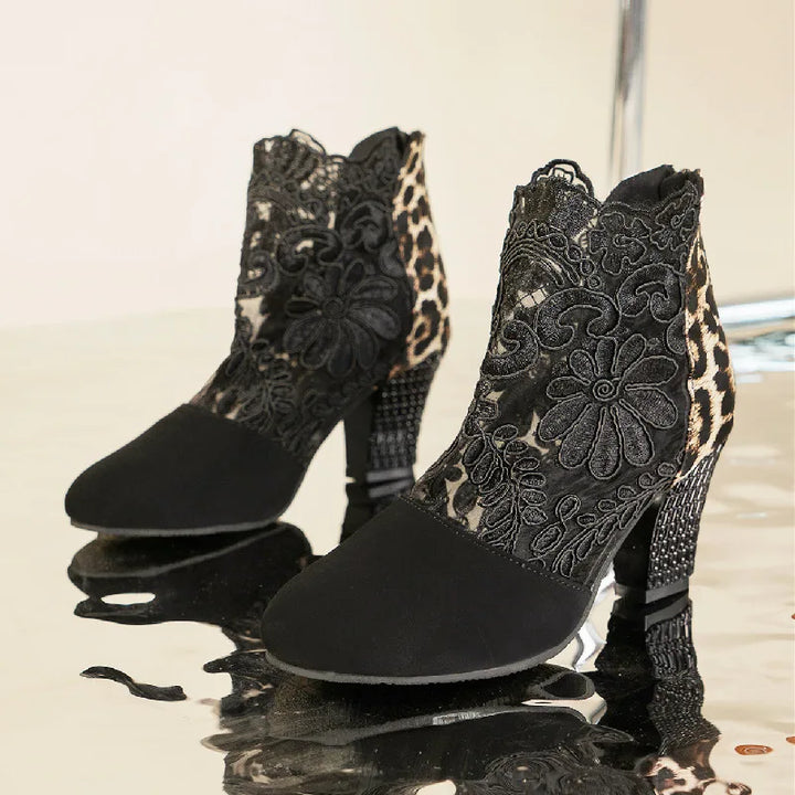 Jasmine - Elegant Lacy High Heels Mesh Boots
