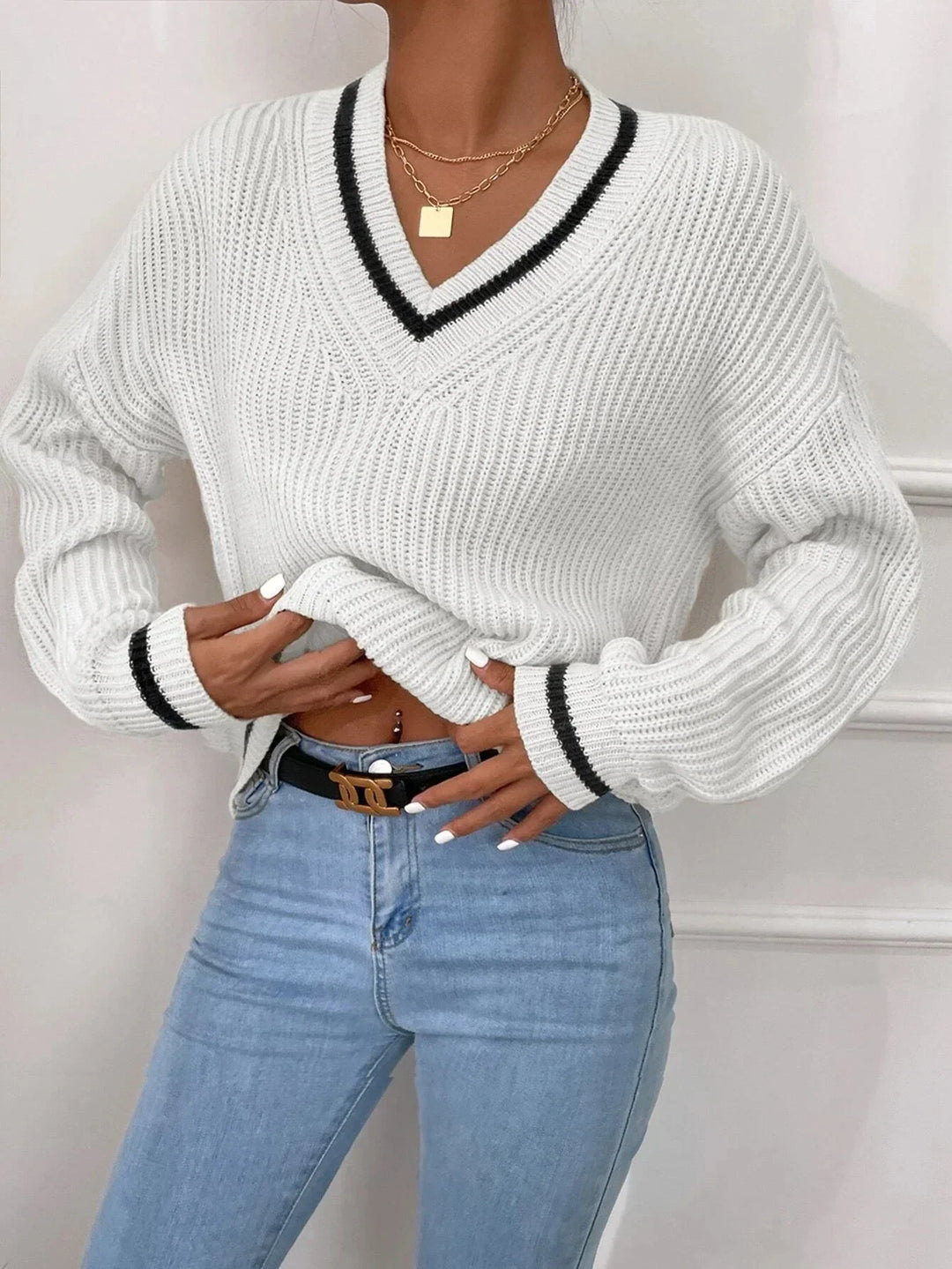 Zaria - Striped Waffle-Knit Jumper