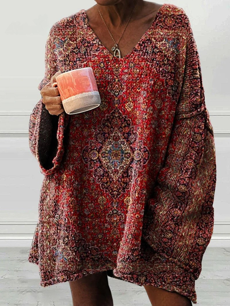 Natalie - Women's Vintage Art Print Casual Pullover Sweater