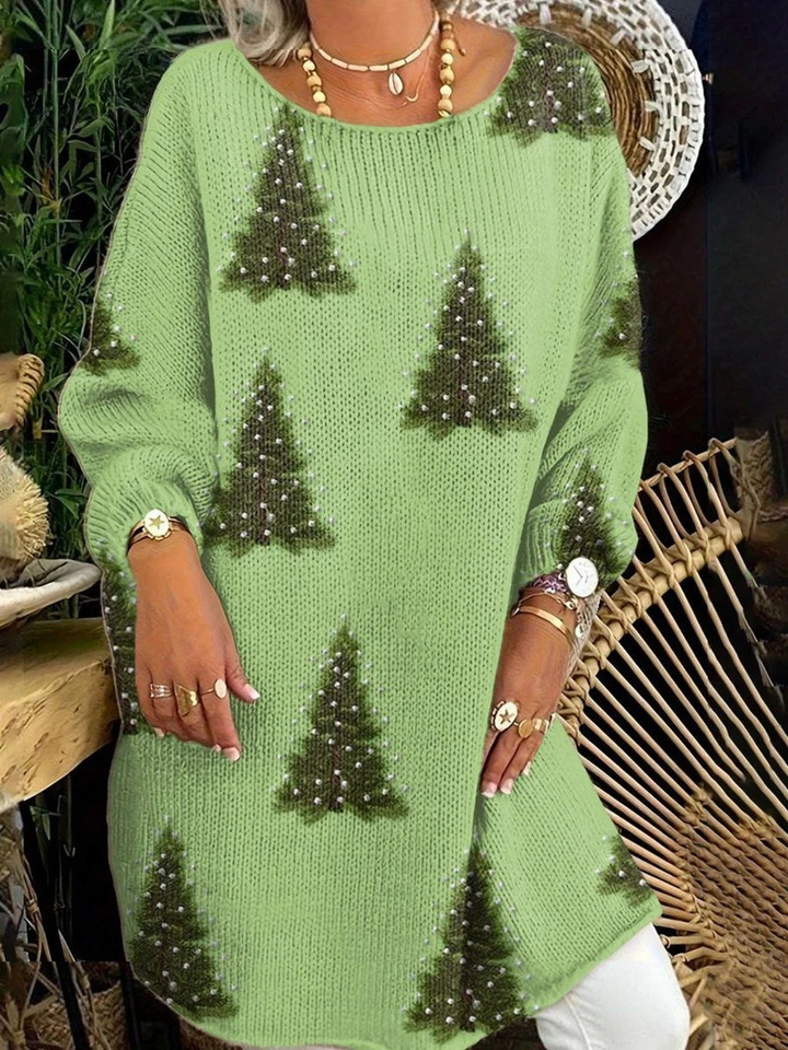 Ella - Women's Lovely Christmas Tree Art Print Casual Pullover Sweater