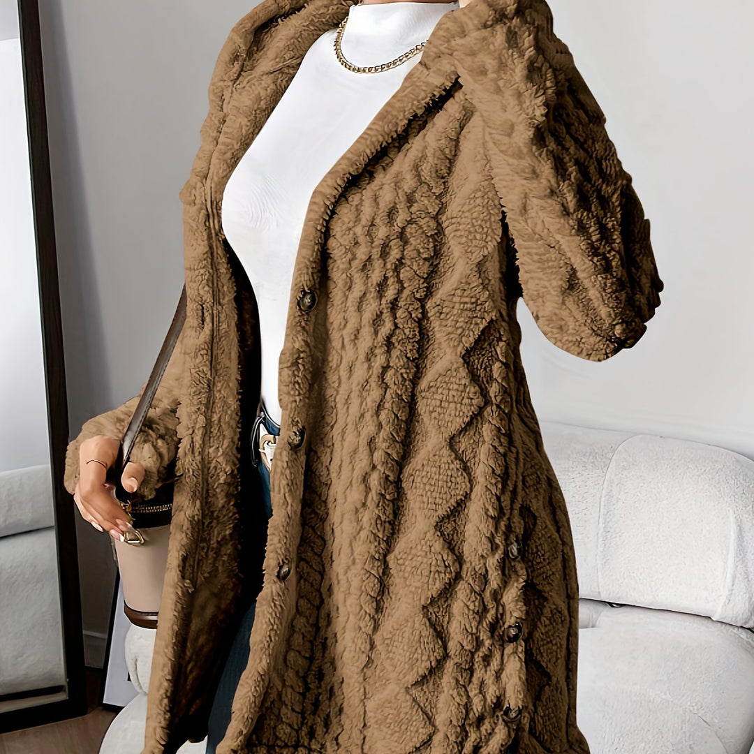 Arabella - Plush Diamond-Patterned Hooded Cardigan