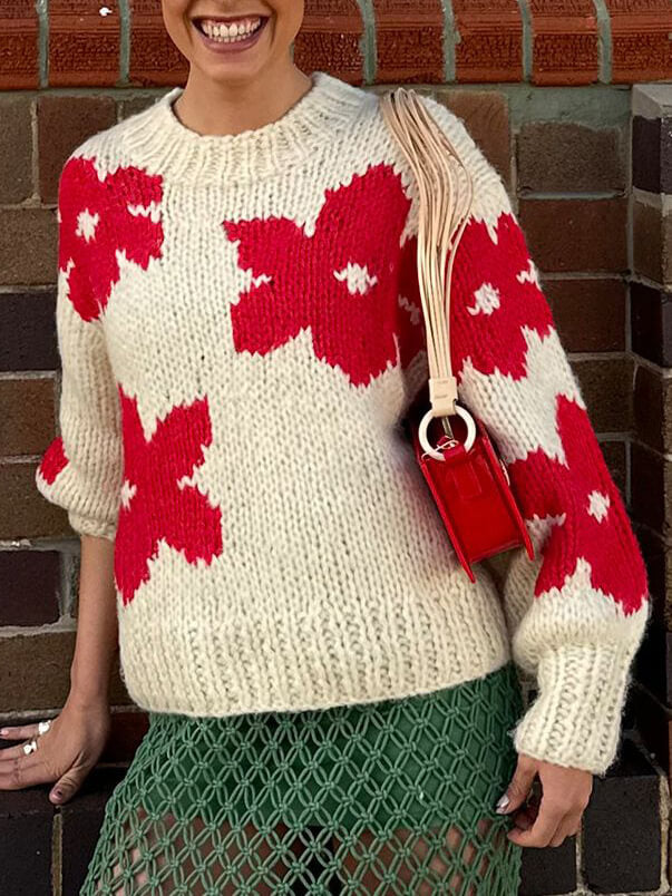 Thalia - All-Match Crew Neck Floral Sweater