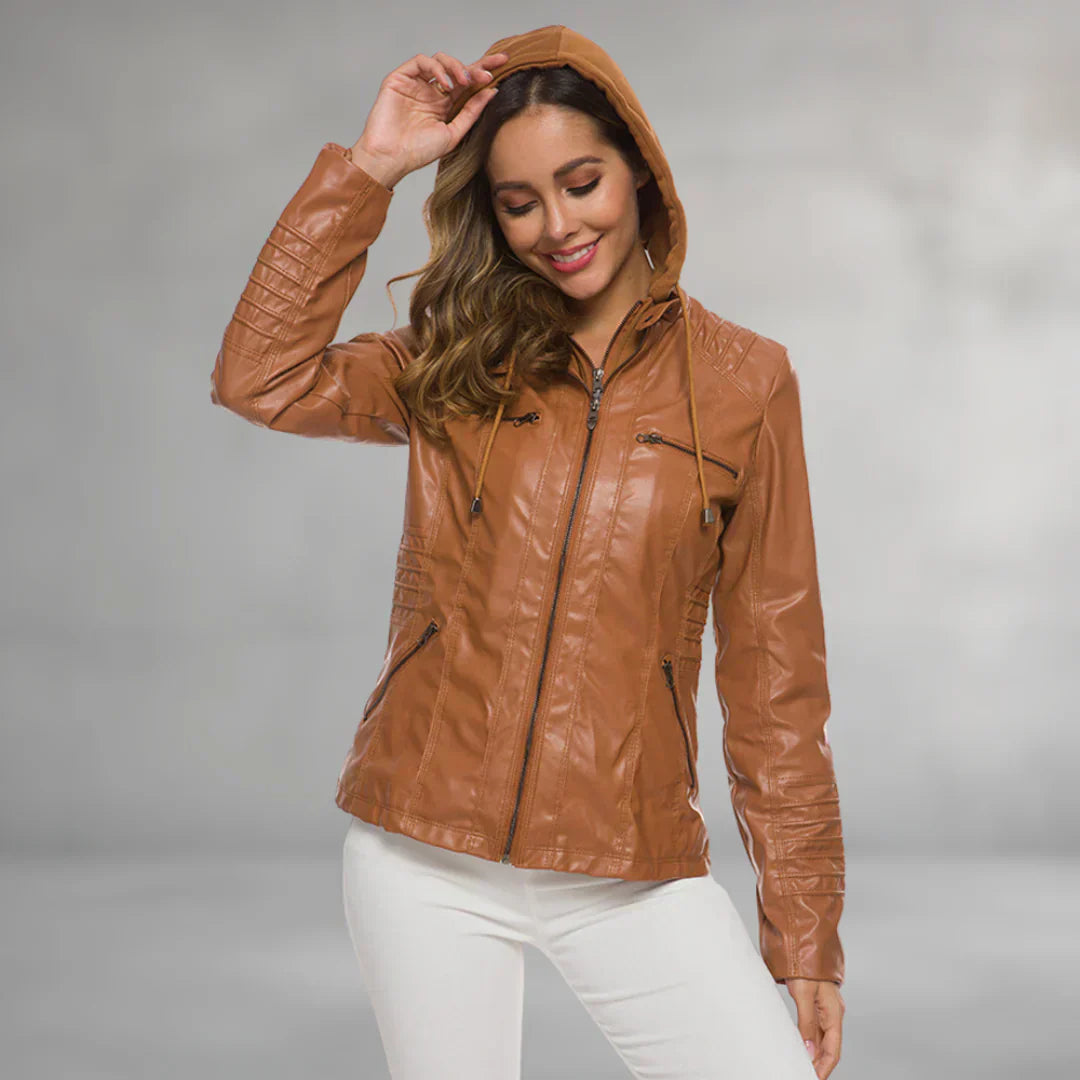 Martha - Leather Jacket with Hood