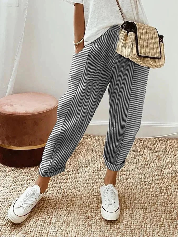 Cajsa - Cotton Striped Trousers