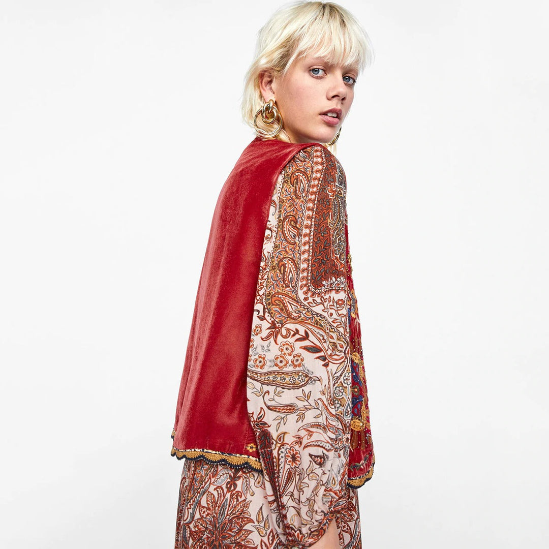 Sophia - Embroidered Velvet Boho Waistcoat