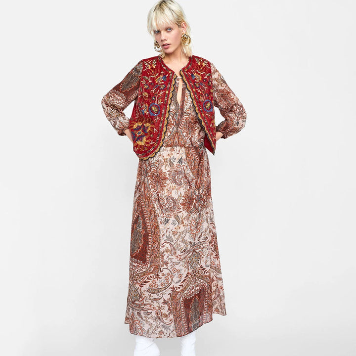 Sophia - Embroidered Velvet Boho Waistcoat