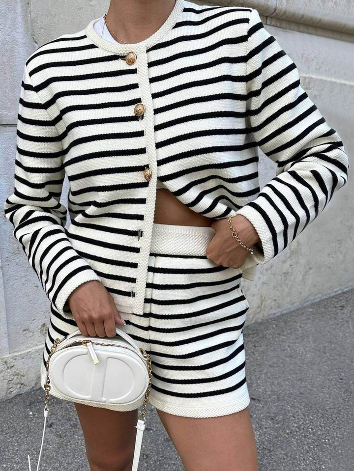 Celestine - Vintage Striped Crew Neck Knitted Cardigan Jacket