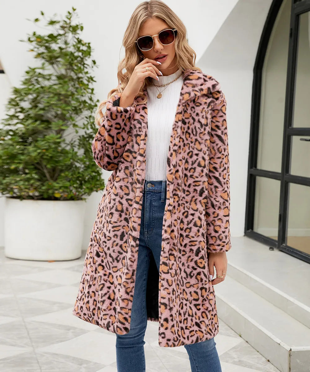 Meliora - Fleece Coat with Leopard Print