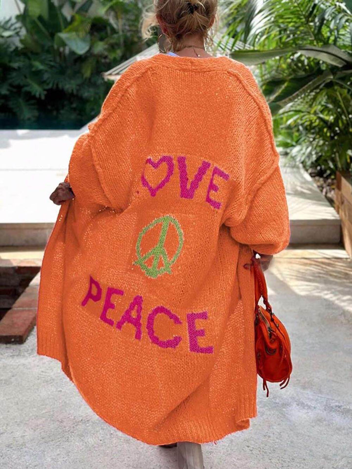 Alondra - Casual Pocket Large Size Heart Pattern Knit Cardigan