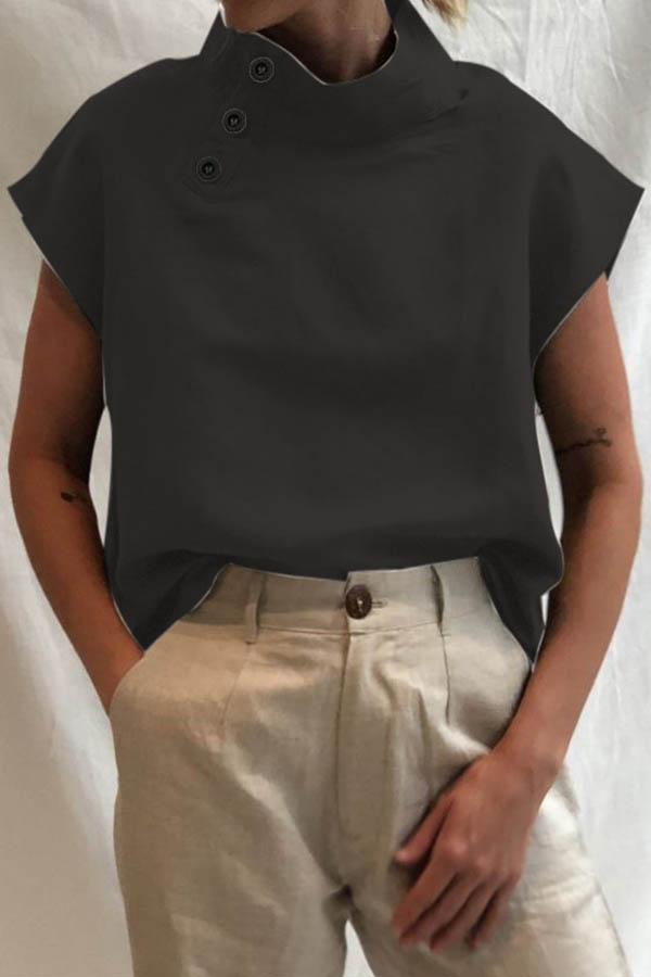 Gabriella - High Collar Buttoned Blouse