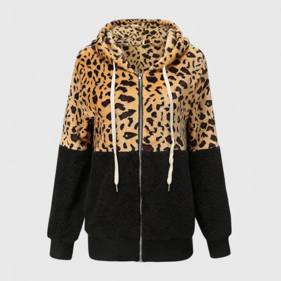Beatrice - Fleece Hoodie with Leopard Design