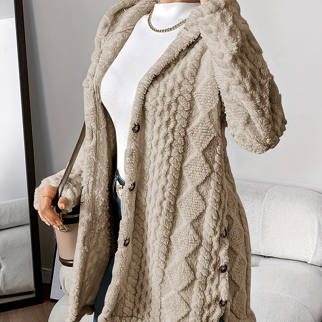Arabella - Plush Diamond-Patterned Hooded Cardigan