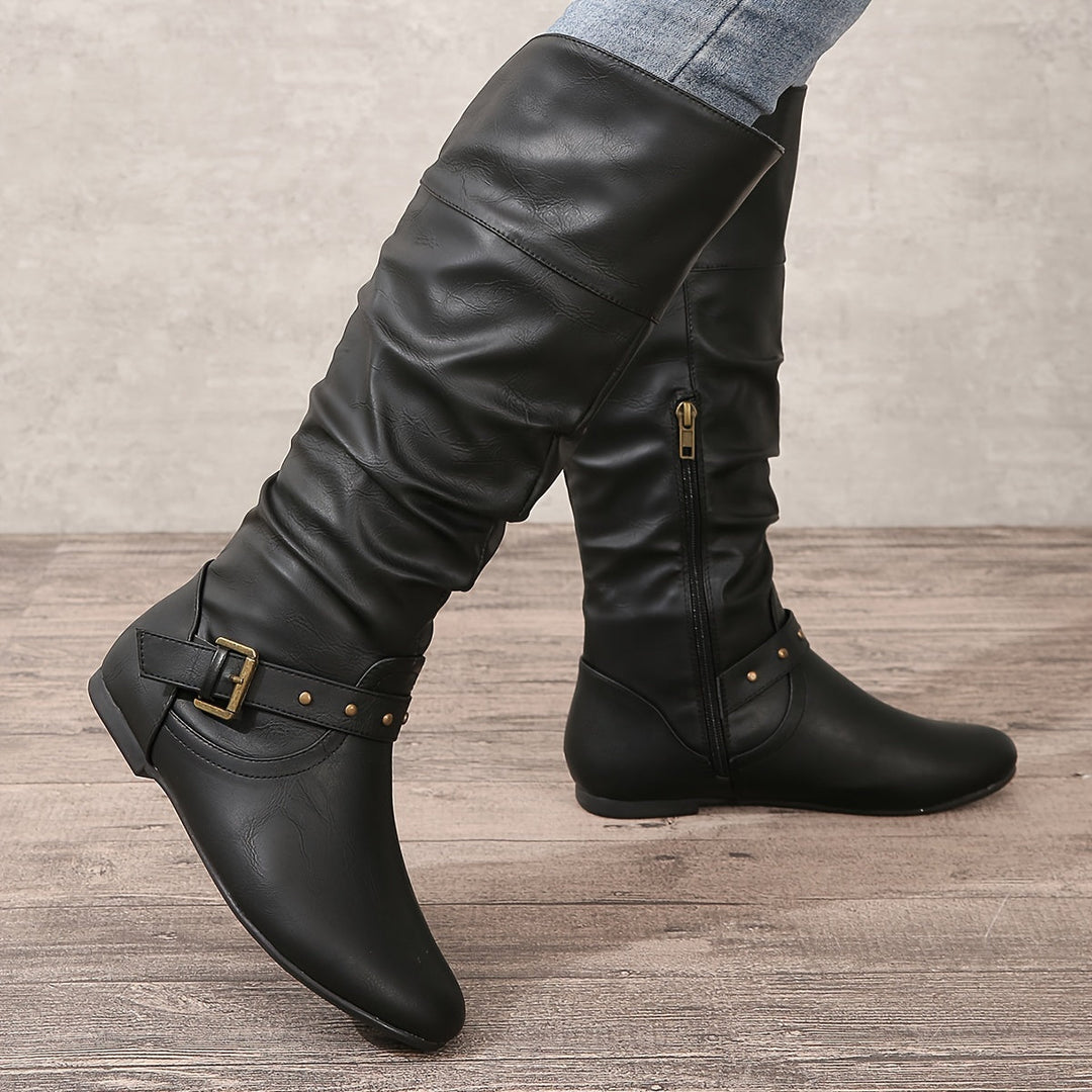 Gemma - Women's Knee-High Boots with Side Zipper