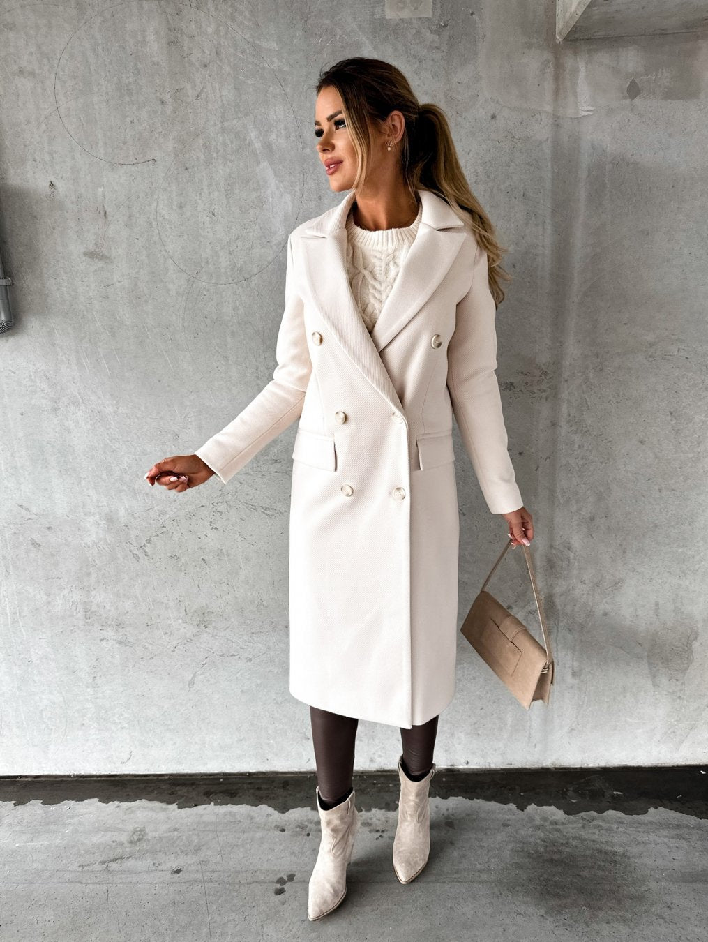 Marina - Long-length wool coat for women