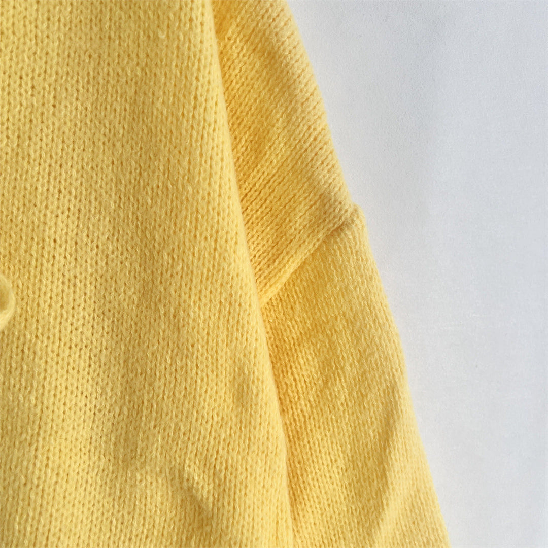 Colette - Solid Color Crew Neck Lace-Up Cardigan