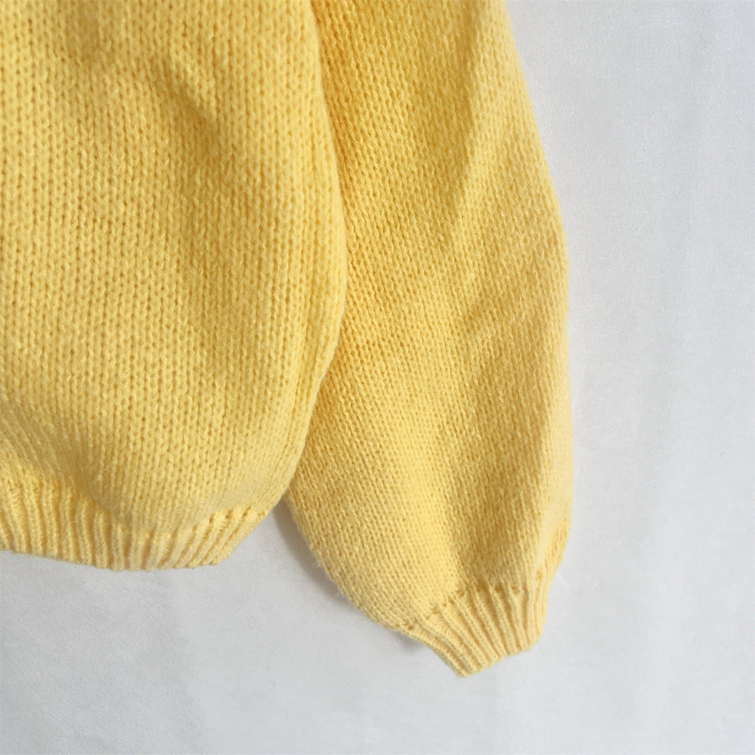 Colette - Solid Color Crew Neck Lace-Up Cardigan