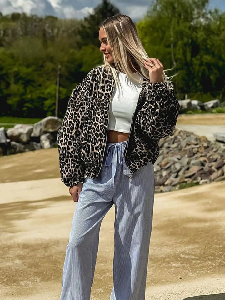 Daphne - Retro Long Sleeve Leopard Jacket