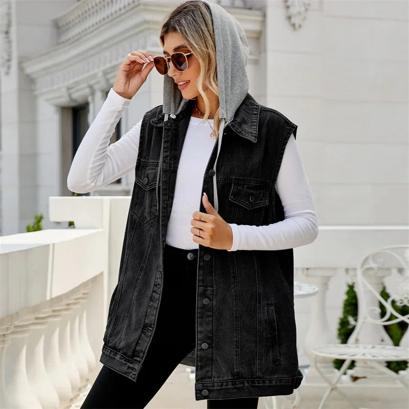 Dahlia  – Loose Hooded Denim Vest