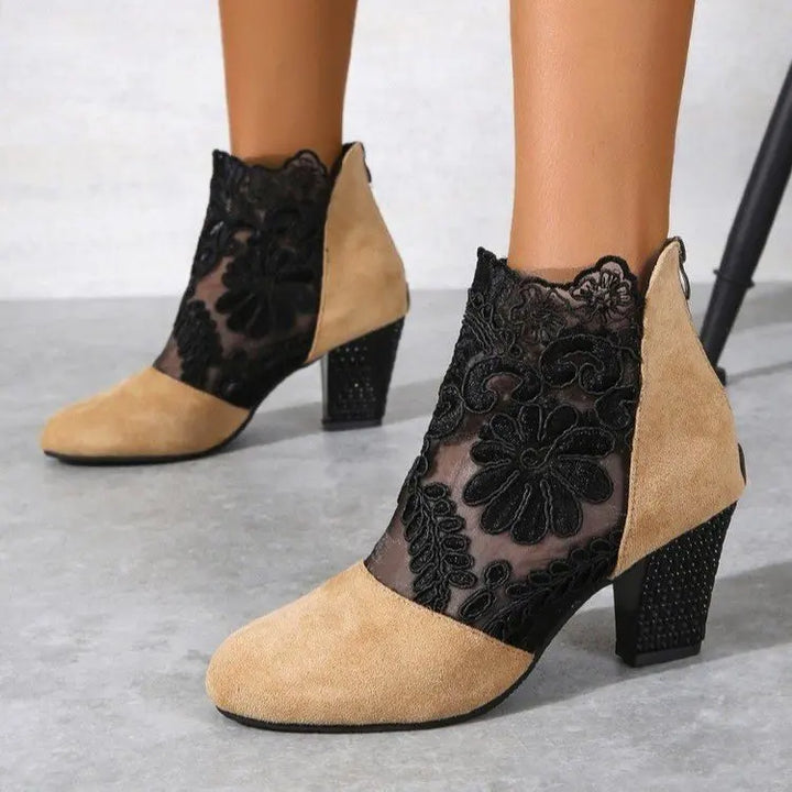 Jasmine - Elegant Lacy High Heels Mesh Boots
