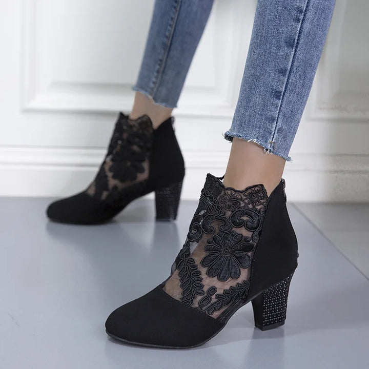 Jasmine - Elegant Lacy High Heels Mesh Boots