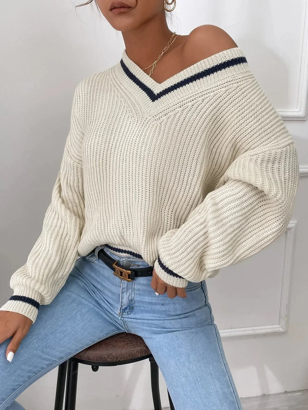Zaria - Striped Waffle-Knit Jumper