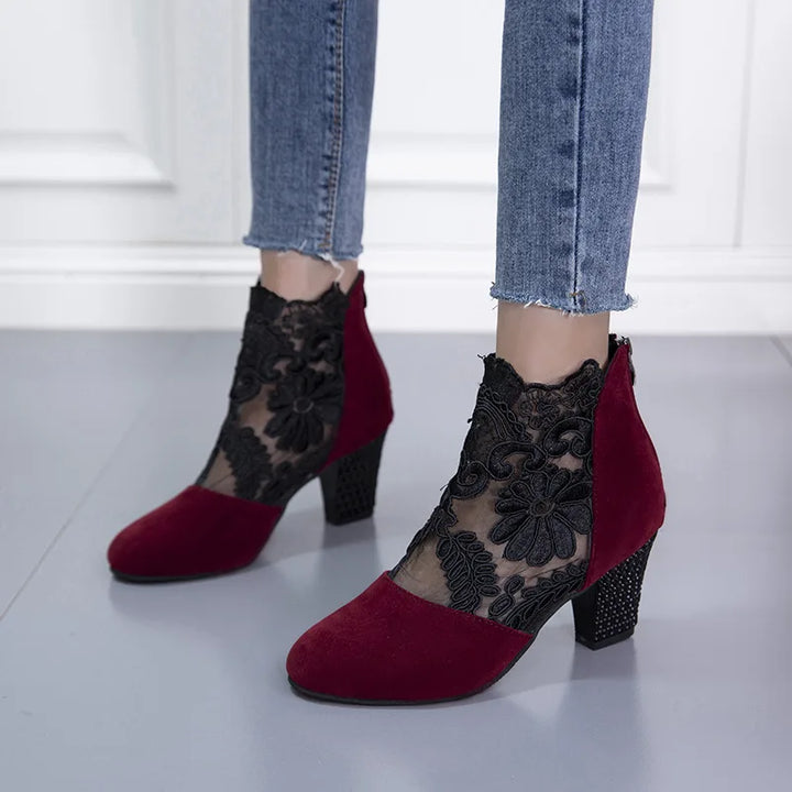 Jasmine - Elegant Lacy High Heels Mesh Boots