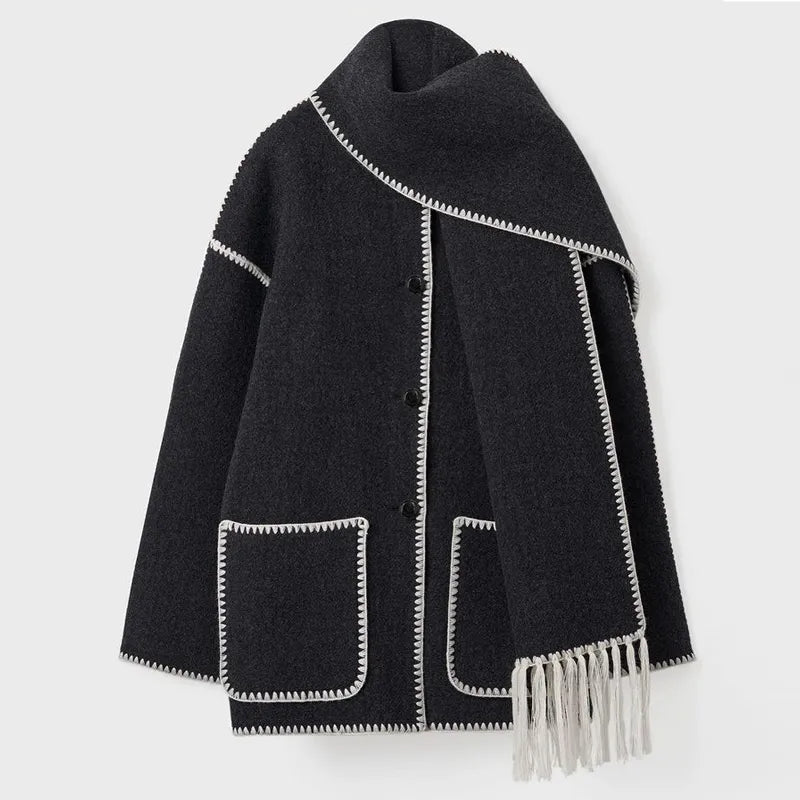Seren - Fringed Jacket with Scarf