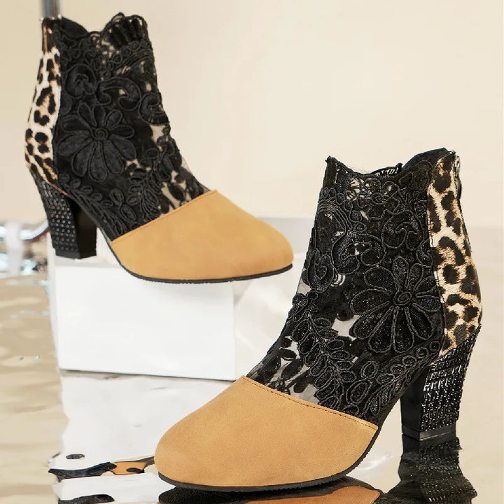 Jasmine - Elegant Lacy High Heels Mesh Boots