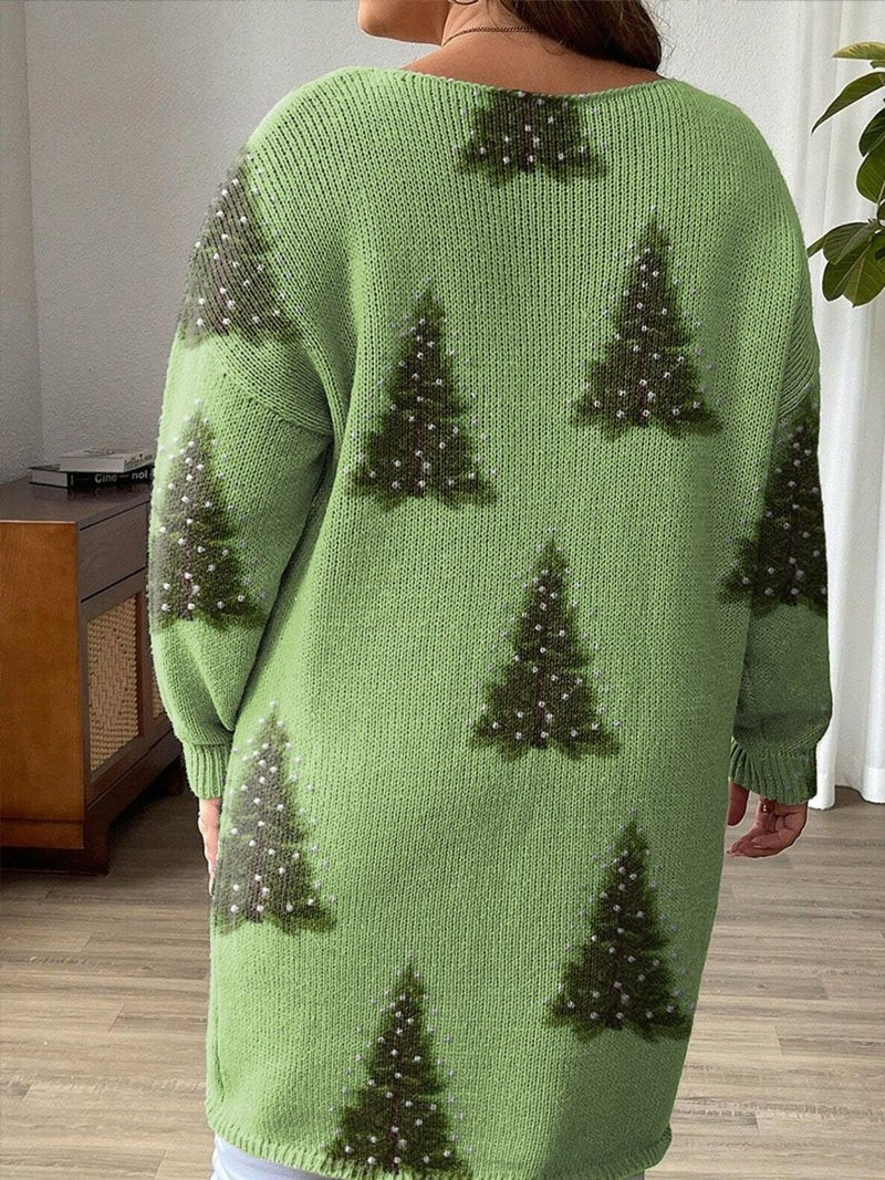 Ella - Women's Lovely Christmas Tree Art Print Casual Pullover Sweater