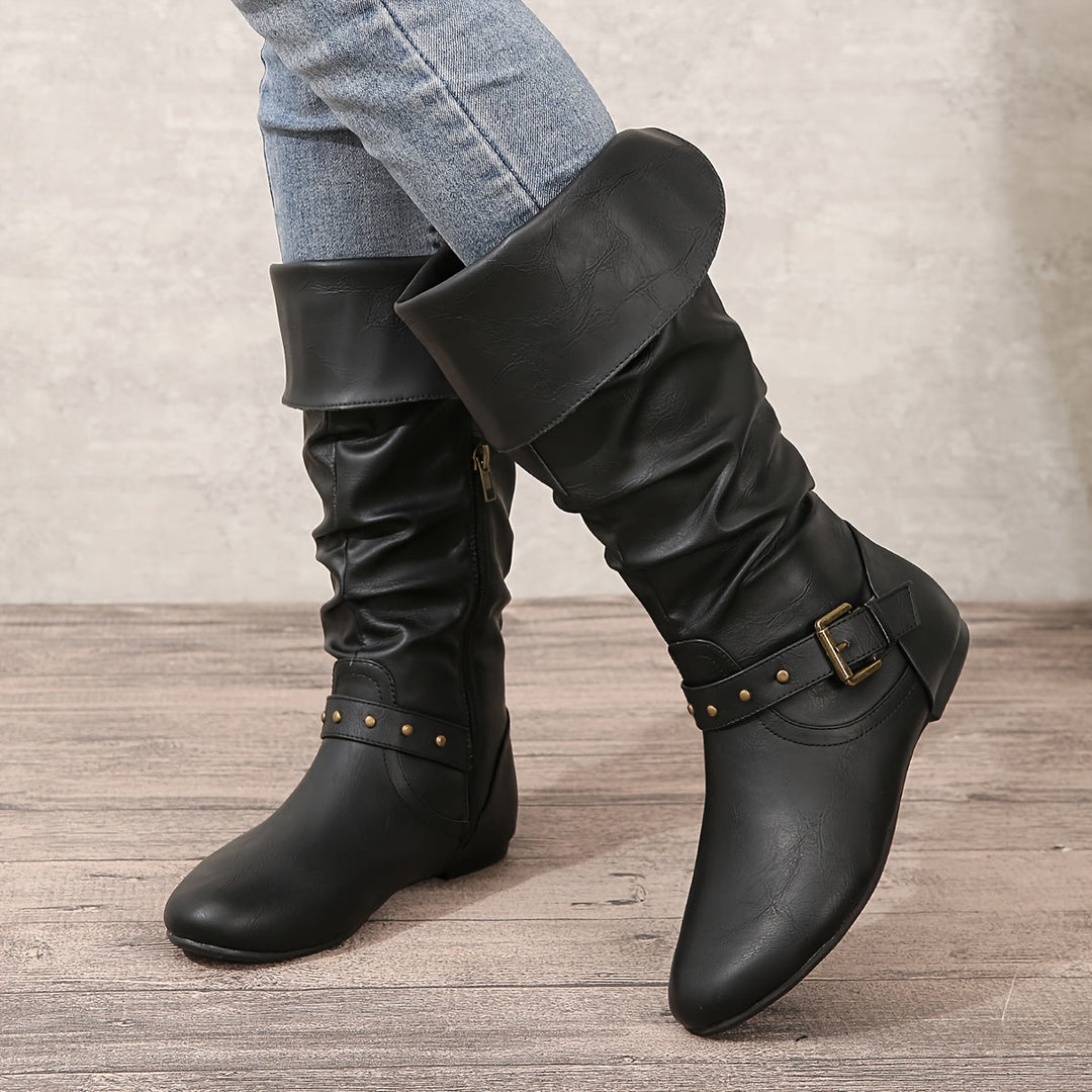 Gemma - Women's Knee-High Boots with Side Zipper