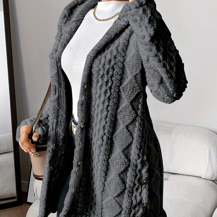 Arabella - Plush Diamond-Patterned Hooded Cardigan
