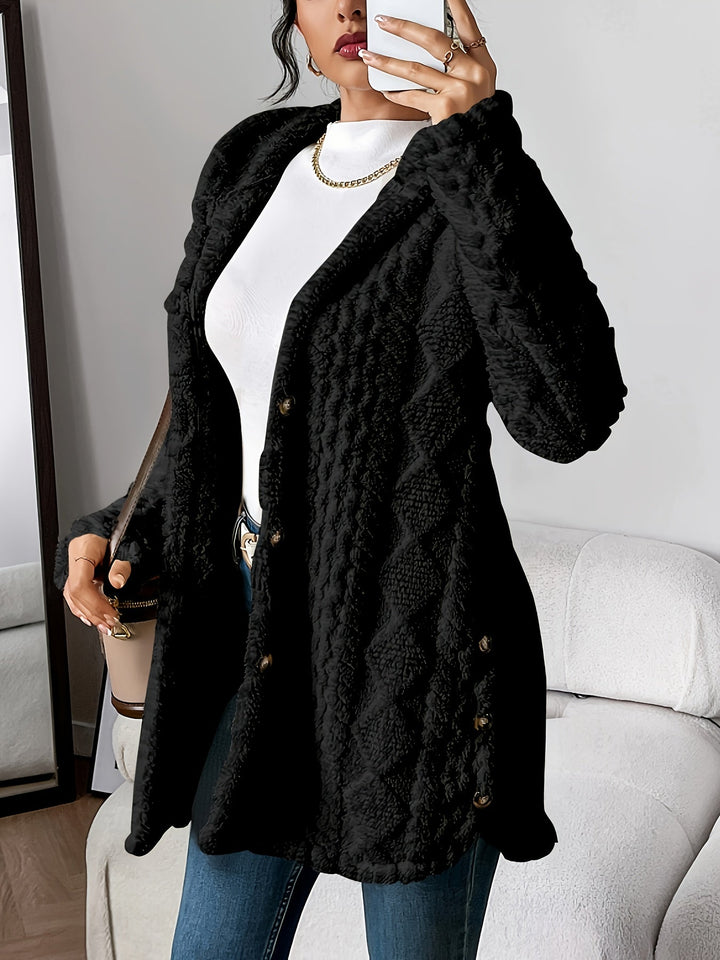 Arabella - Plush Diamond-Patterned Hooded Cardigan