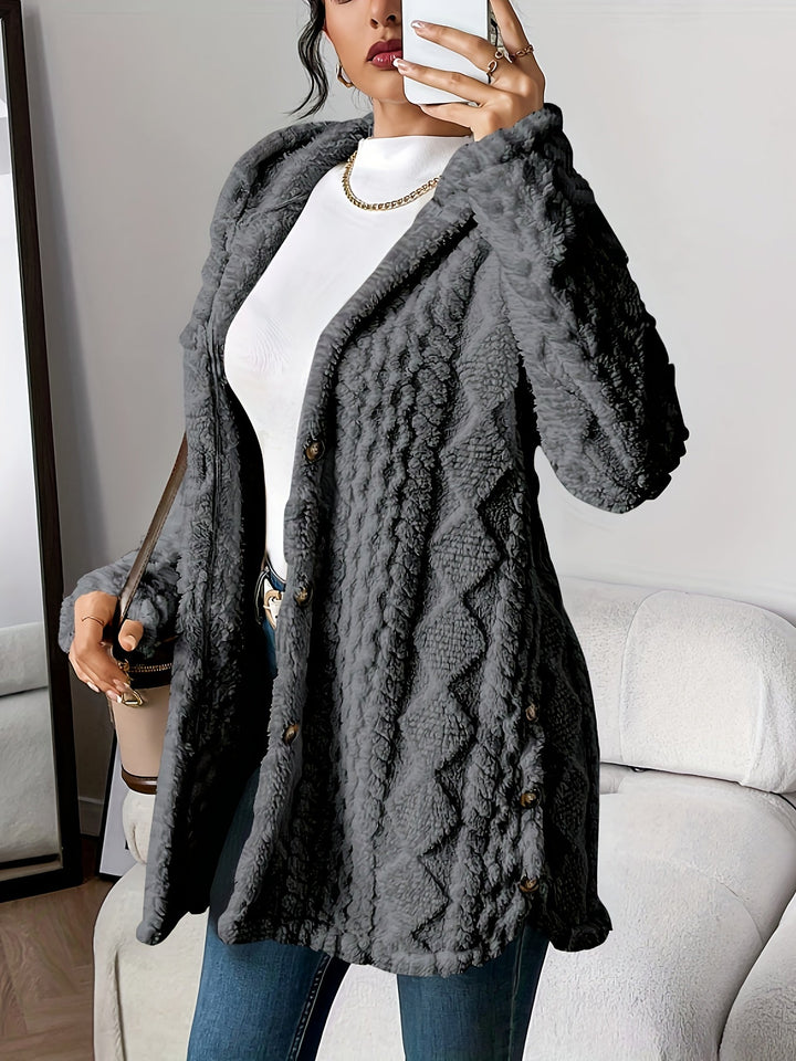 Arabella - Plush Diamond-Patterned Hooded Cardigan